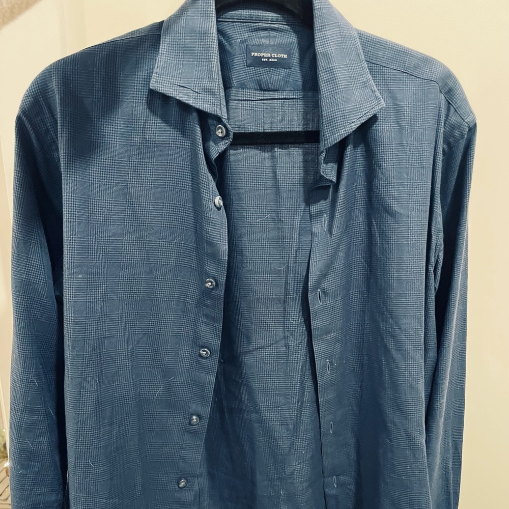 Proper Cloth Navy Blue Checkered Shirt